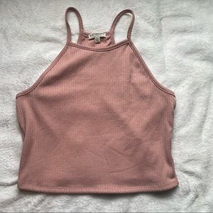 EarthBound Pink Ribbed High Neck Crop Top
